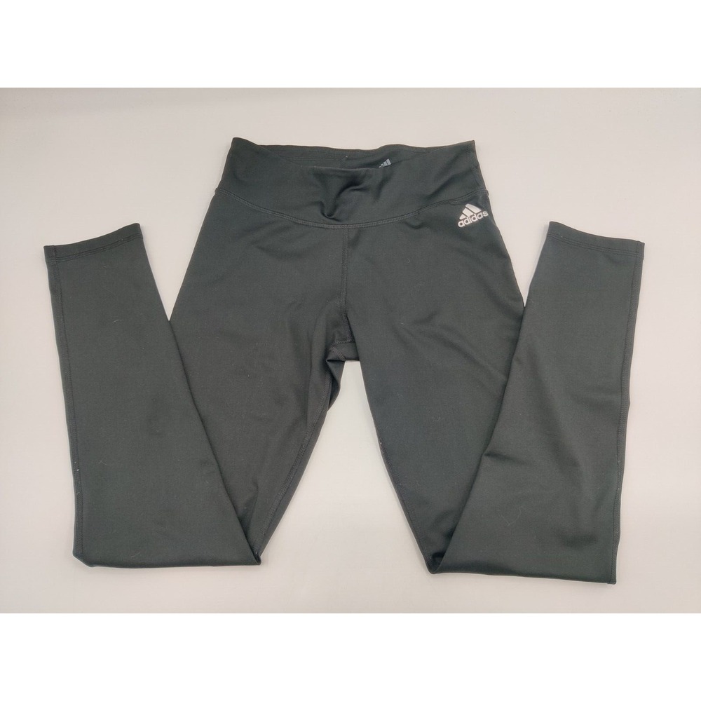 Adidas Climalite Womens Small Black Leggings White Logo Graphic Athletic Tights